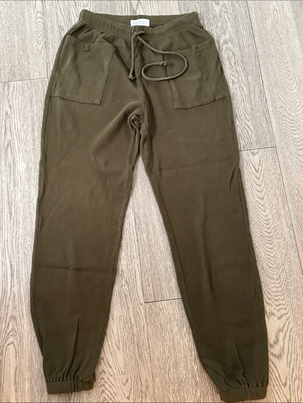 Velvet olive waffle Drawstring Joggers